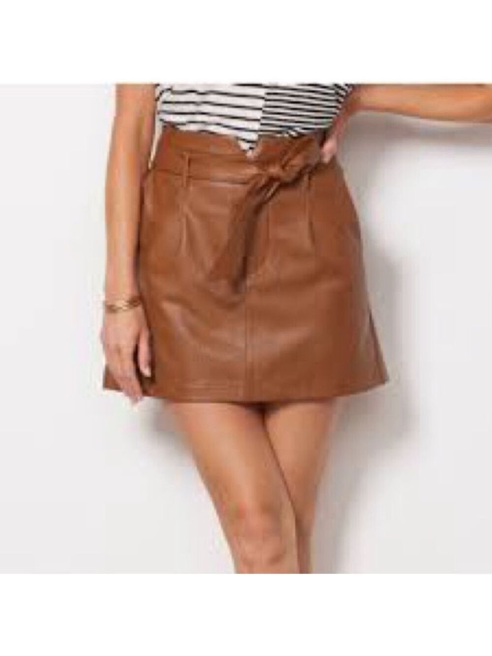 Paige Blanka Faux Leather Mini Skirt Dark Argan Large EUC
